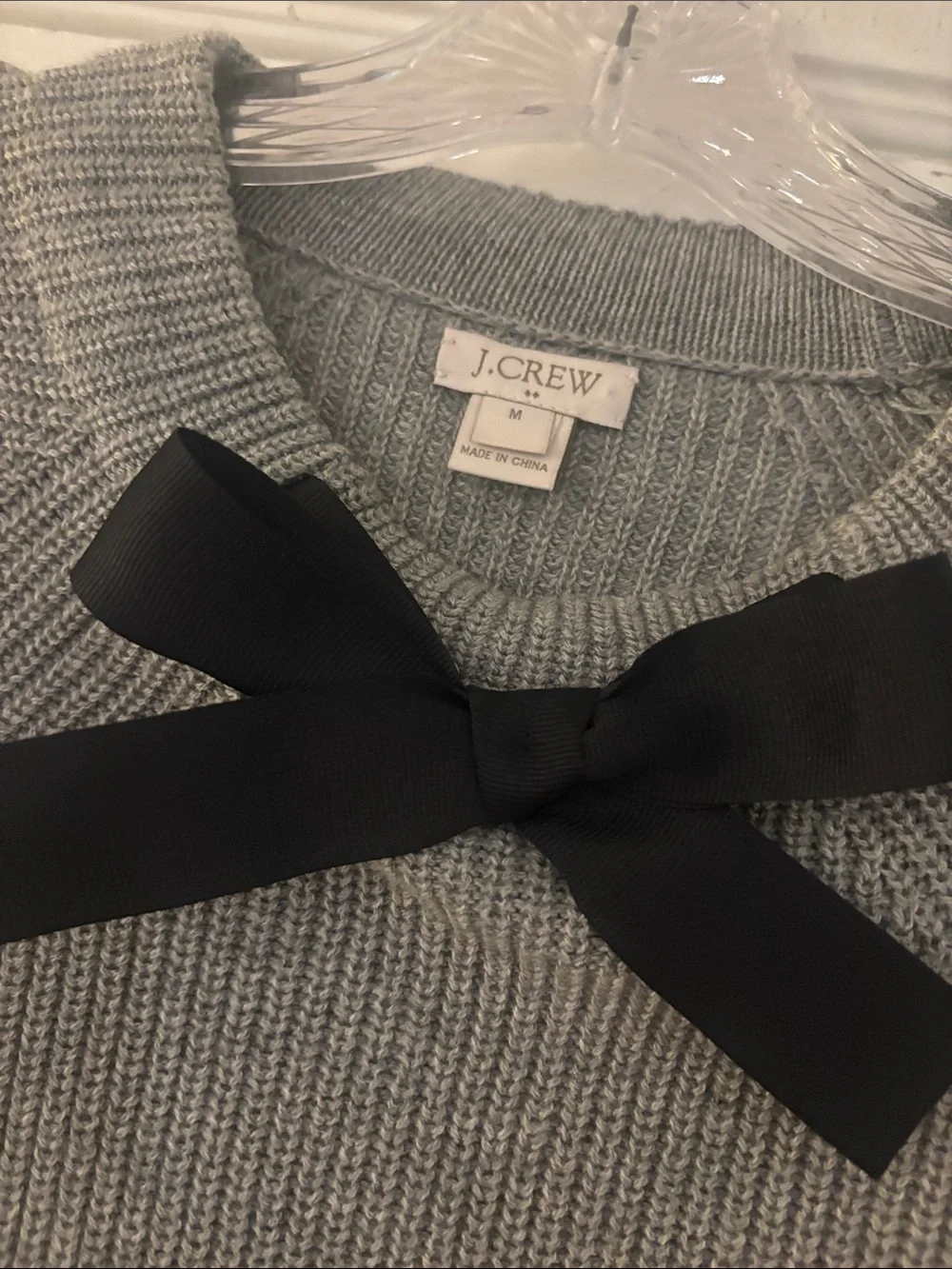 J. Crew Grey Crewneck Sweater with Black Bow